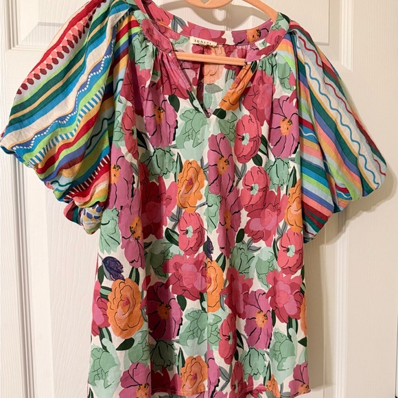 JODIFL Vibrant Floral and Stripe Blouse - Picture 2 of 7